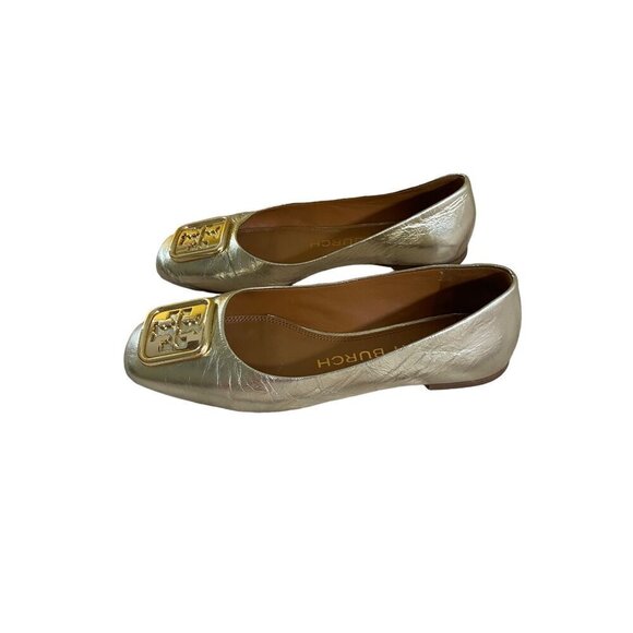 Tory Burch Women's Gold Georgia Metallic Leather Ballet Flats - 5 1/2M - Picture 1 of 8